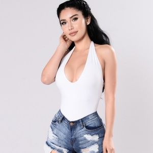White halter bodysuit